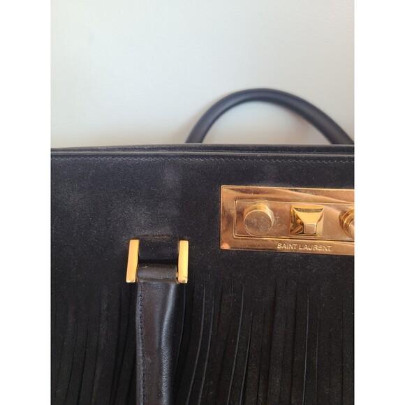 Yves Saint Laurent Black Leather Trois Clous Fringe Top Handle Tote Bag No Strap - Picture 3 of 16